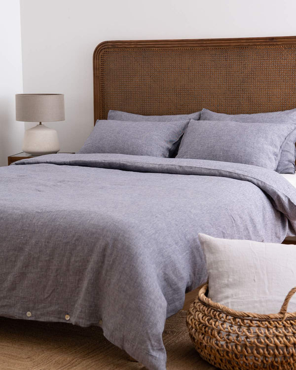 Blue Chambray linen duvet cover set with 2 pillowcases