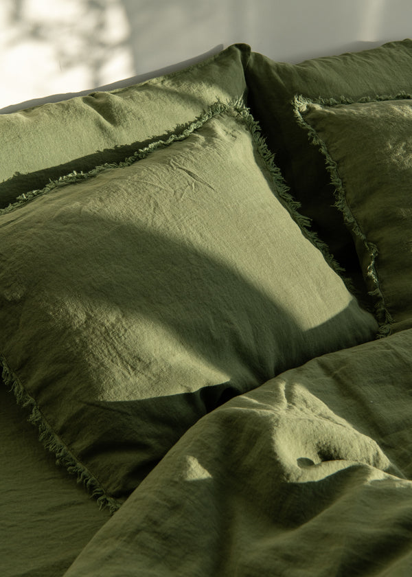 Green Linen sham with fringes