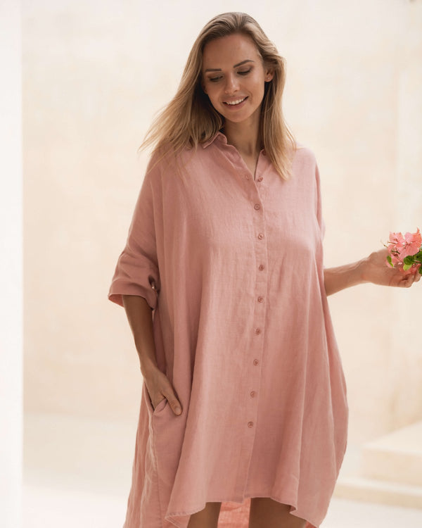 Gabi - Linen Shirt Dress in Black