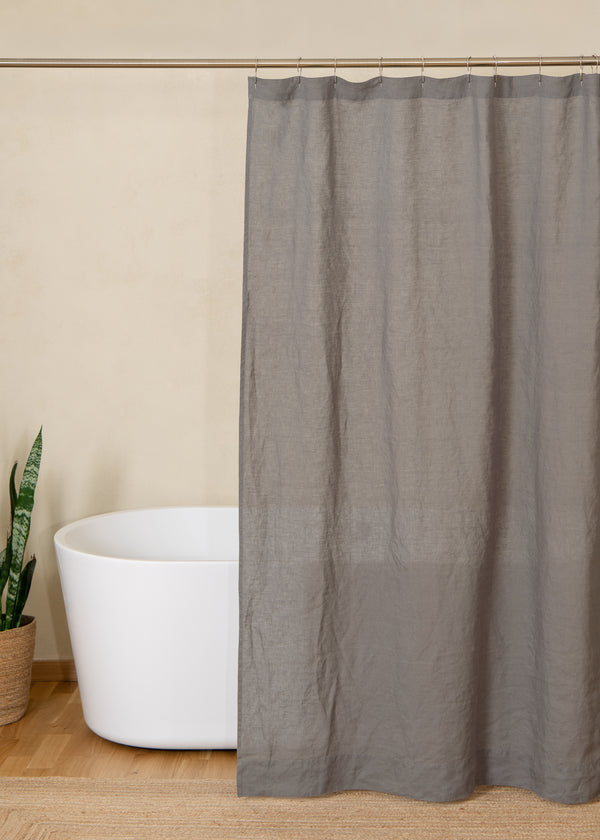 Linen shower curtain in dark grey