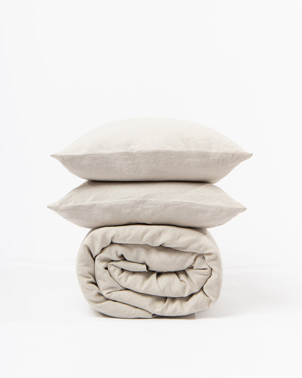 Beige linen duvet cover set with 2 pillowcases